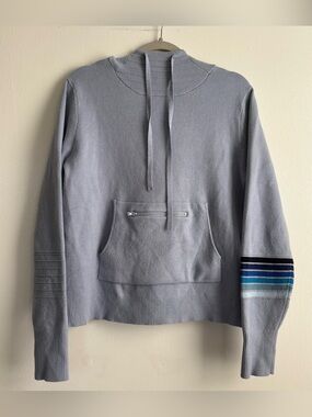 C&C California Women’s Blue Knit Pullover Hoodie Drawstring Pockets Size L
